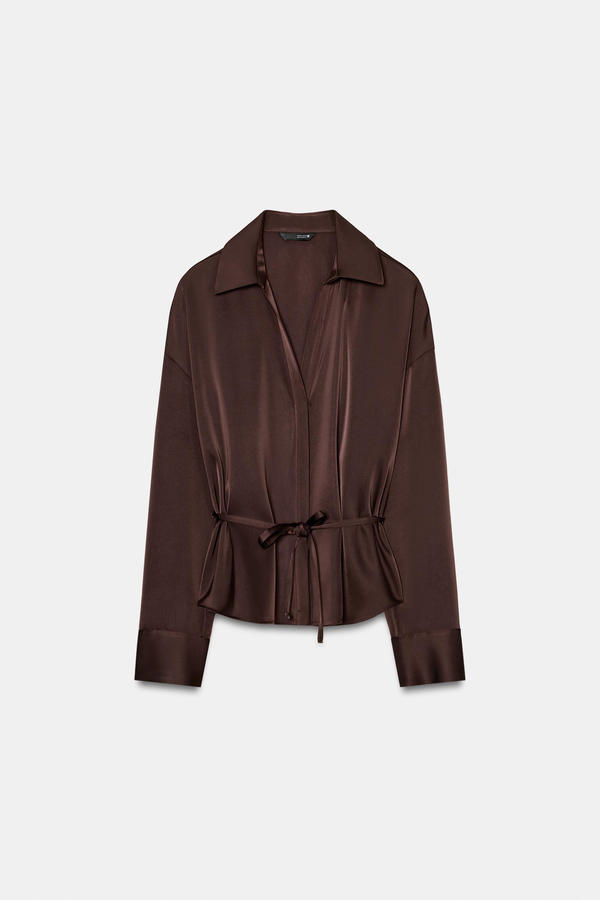 BELTED SATIN EFFECT BLOUSE